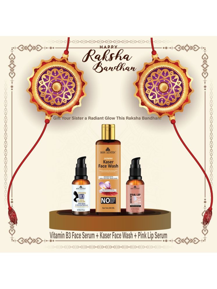     			Bon Austin Vitamin B3 Facial Serum 30ml, Glowing  Kaser Face wash 200ml & Pink Lip Serum 30ml - Set of 3 Items