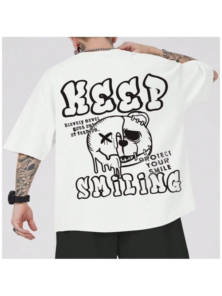     			CrazyBee 100% Cotton Oversized Fit Printed Half Sleeves Men's T-Shirt - White ( Pack of 1 )