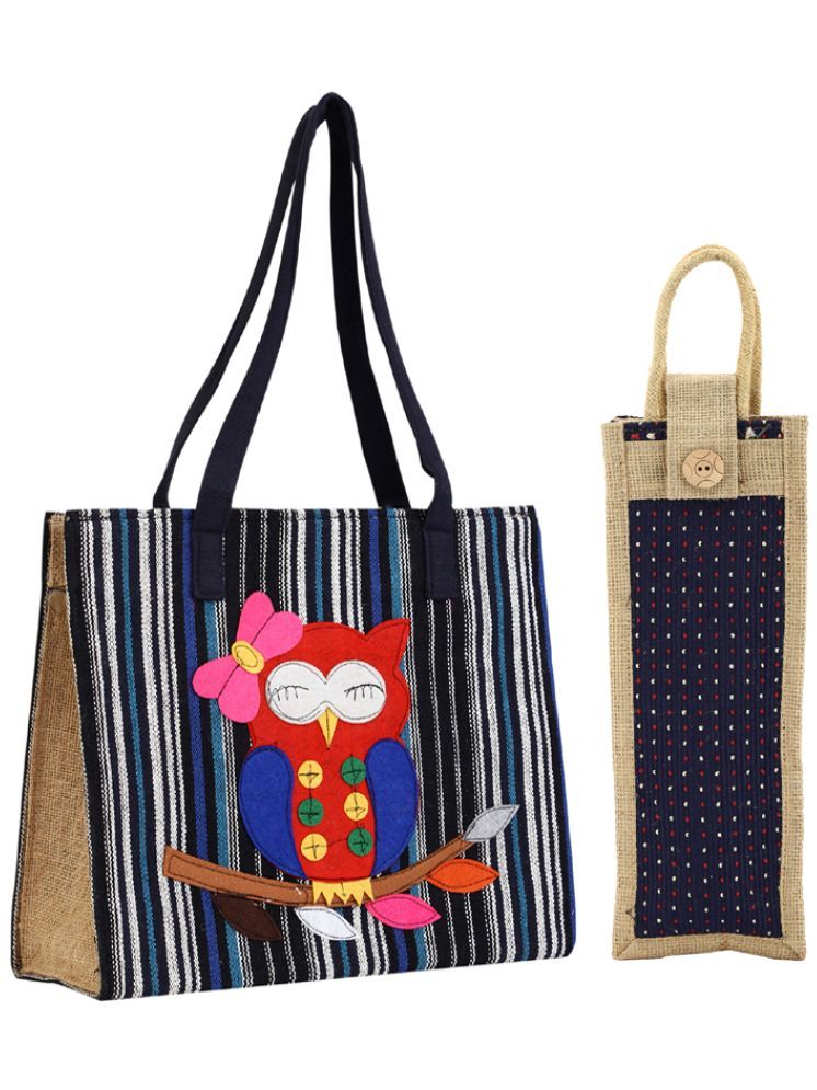     			ENSAC Blue Jute Tote Bag