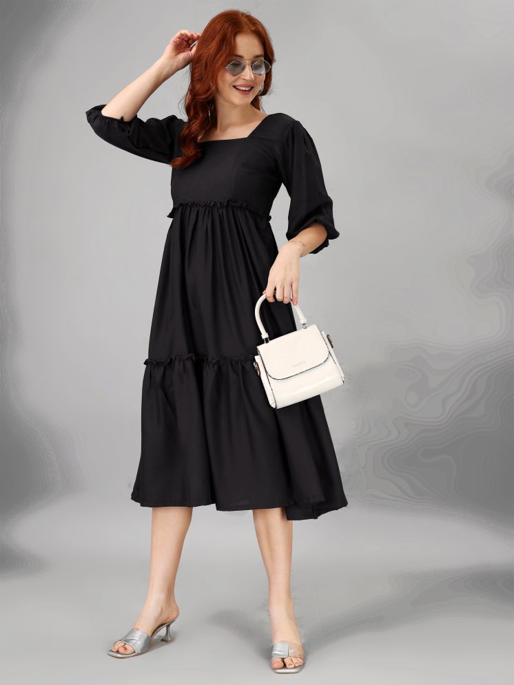     			Femvy Polyester Solid Midi Women's Fit & Flare Dress - Black ( Pack of 1 )