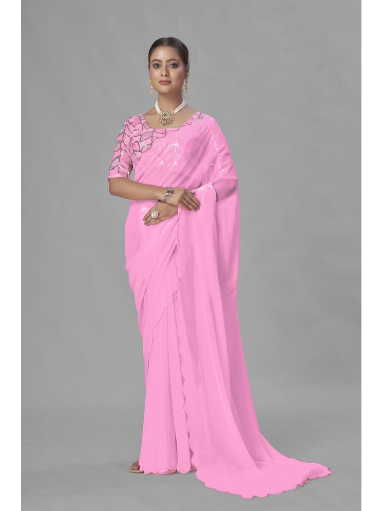     			JULEE Georgette Solid Saree With Blouse Piece - Pink ( Pack of 1 )