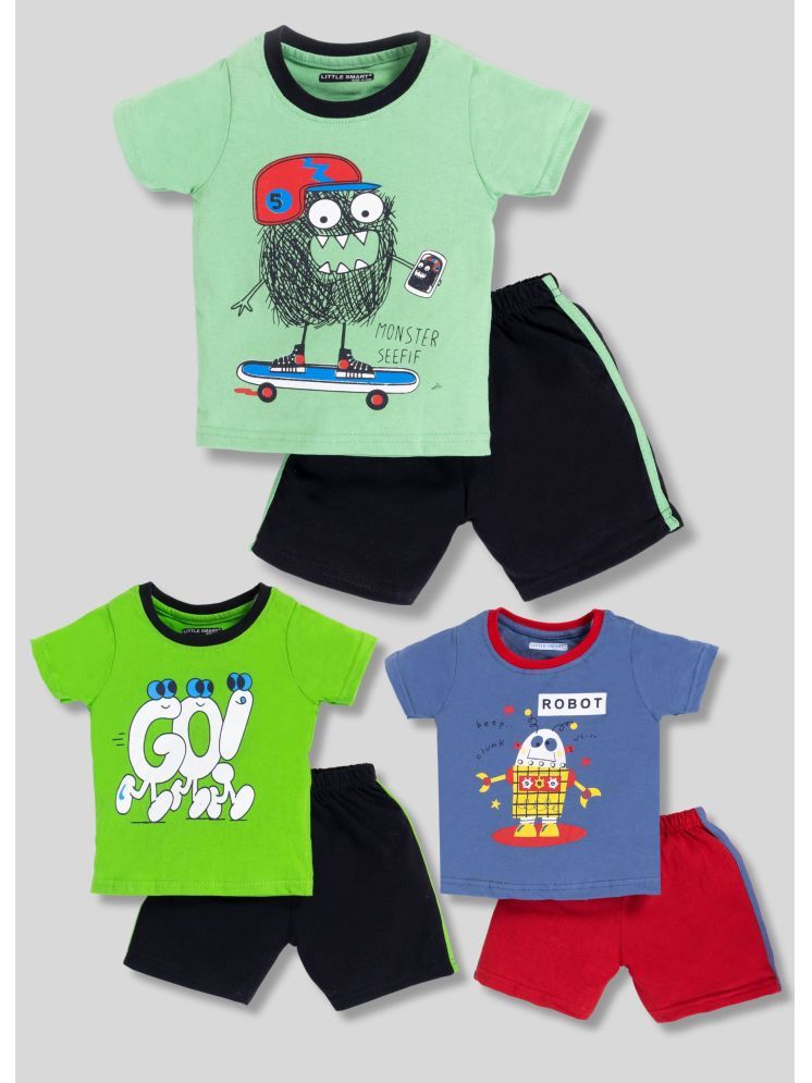     			Little Smart Multicolor Cotton Blend Baby Boy T-Shirt & Shorts ( Pack of 3 )