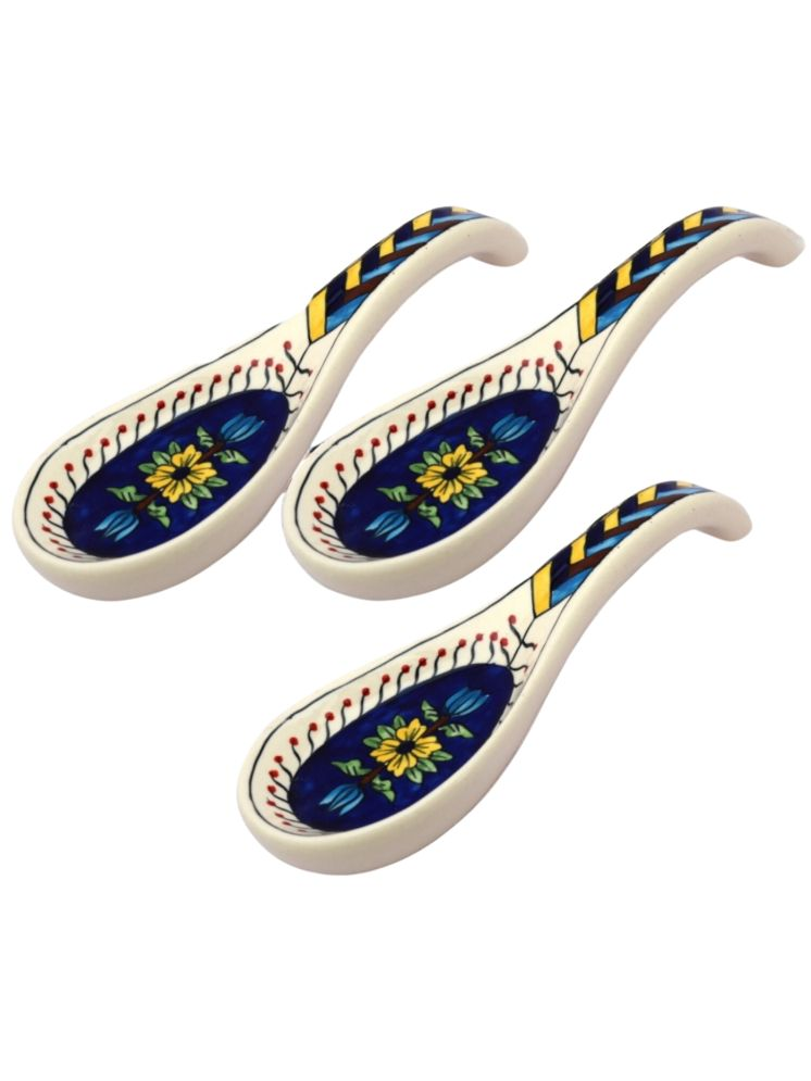     			Malaikah Blue Spoon Rest Ceramic Table Spoon Light Blue ( Pack of 3 )