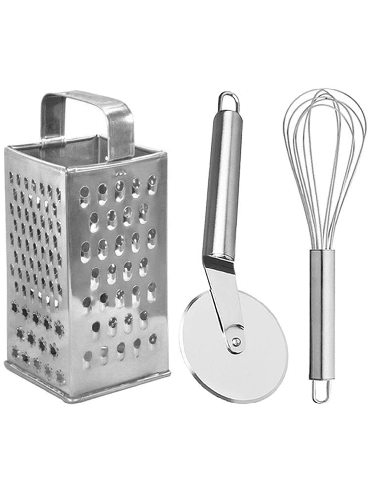     			OC9 Silver Stainless Steel Grater+Pizza Cutter+Whisk ( Set of 3 )