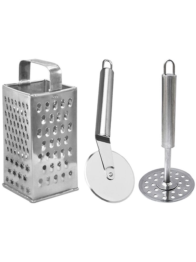     			OC9 Silver Stainless Steel Grater+Pizza Cutter+Masher ( Set of 3 )