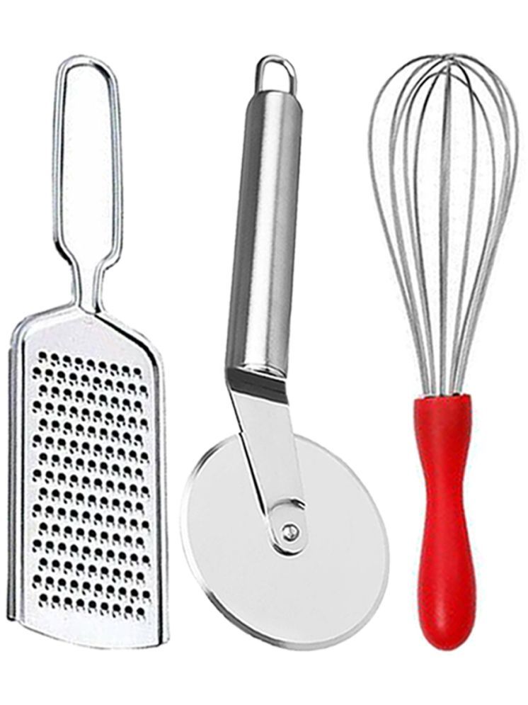     			OC9 Silver Stainless Steel Grater+Pizza Cutter+Whisk ( Set of 3 )