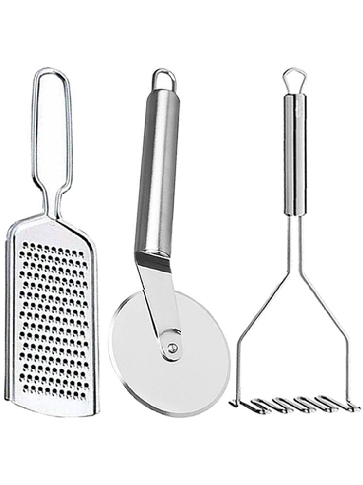     			OC9 Silver Stainless Steel Grater+Pizza Cutter+Masher ( Set of 3 )