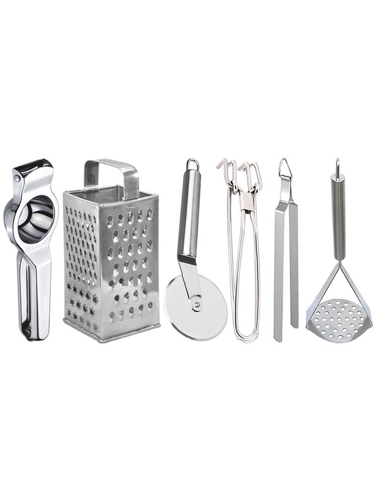     			OC9 Silver Stainless Steel Lemon+Grater+Pizza+Pakkad+Chimta+Masher ( Set of 6 )