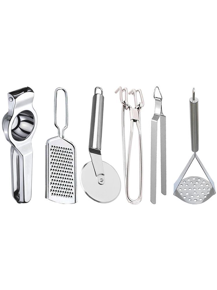     			OC9 Silver Stainless Steel Lemon+Grater+Pizza+Pakkad+Chimta+Masher ( Set of 6 )