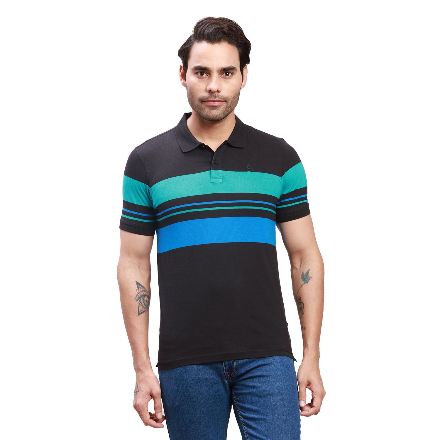     			Parx Cotton Regular Fit Striped Half Sleeves Men's Polo T Shirt - Black ( Pack of 1 )