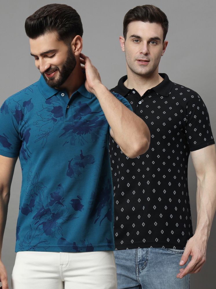     			R.ARHAN PREMIUM Pack of 2 Cotton Blend Regular Fit Printed Half Sleeves Men's Polo T Shirt ( Teal Blue )