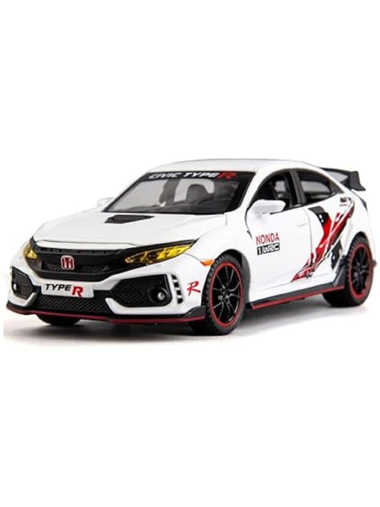     			SOFLITA Die Cast Metal Toy Car 1:32 Civic Type R Diecast Metal Car Scale Model Car Light Sound Pullback Openable Door Car For Kids, Multi Color