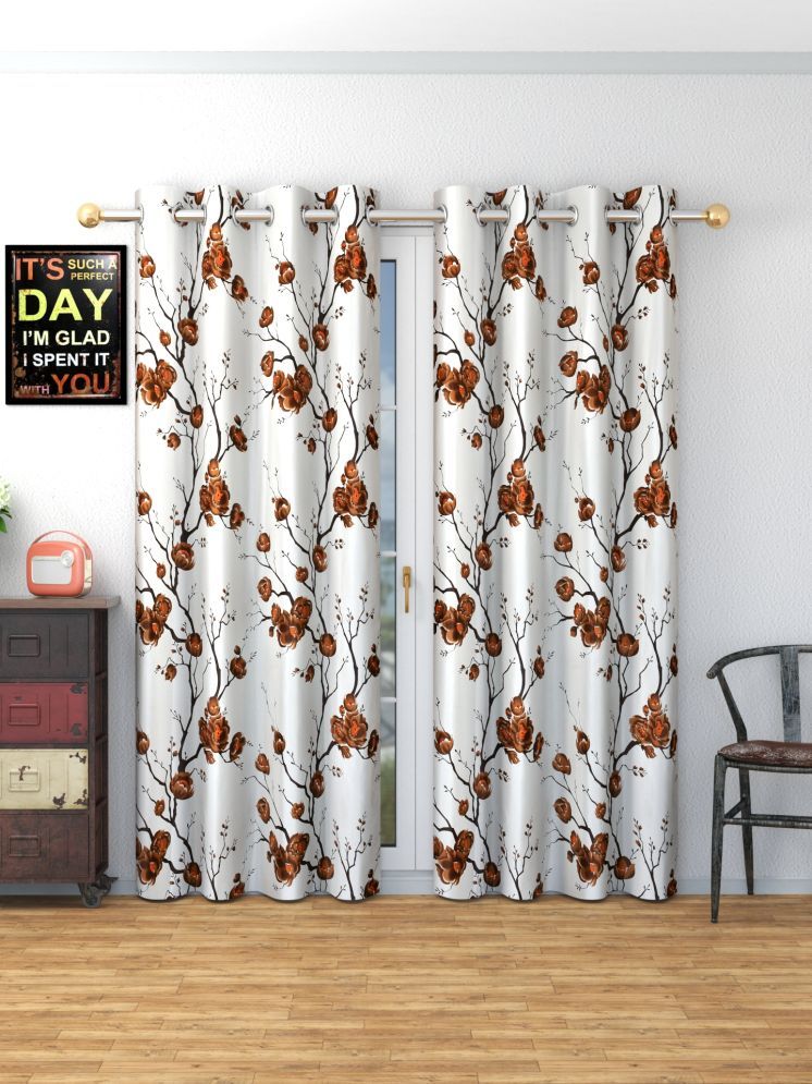     			SWIZIER Floral Room Darkening Eyelet Curtain 5 ft ( Pack of 2 ) - Brown