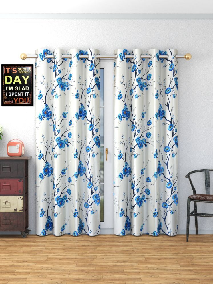     			SWIZIER Floral Room Darkening Eyelet Curtain 5 ft ( Pack of 2 ) - Blue