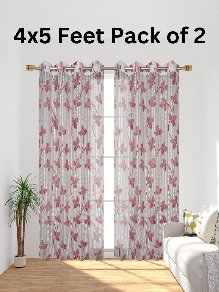     			SWIZIER Nature Sheer Eyelet Curtain 5 ft ( Pack of 2 ) - Red