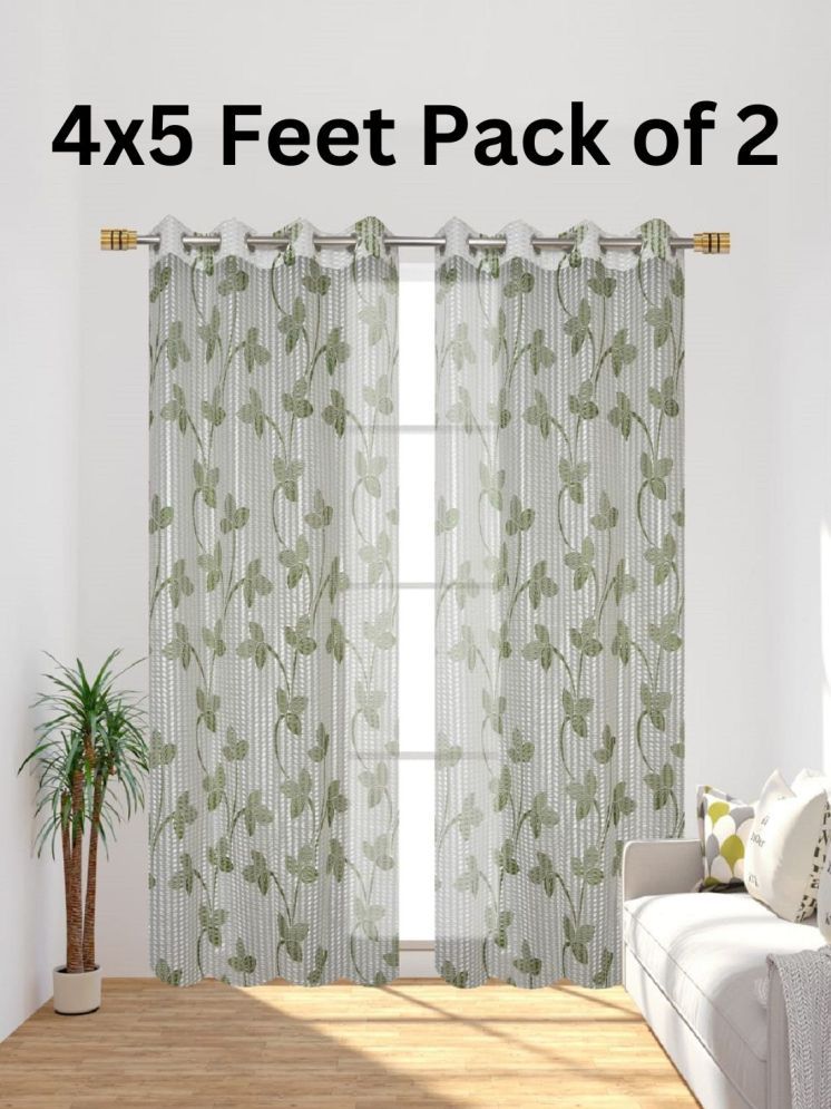     			SWIZIER Nature Sheer Eyelet Curtain 5 ft ( Pack of 2 ) - Green