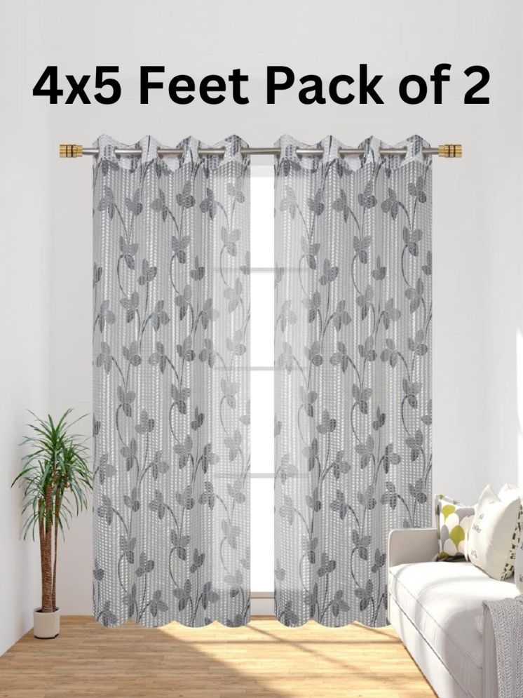     			SWIZIER Nature Sheer Eyelet Curtain 5 ft ( Pack of 2 ) - Grey Melange