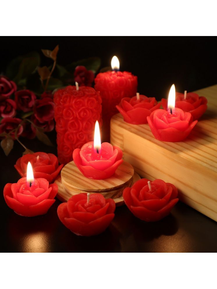     			Shraddha Creation Red Floral Pillar Candle 7 cm ( Pack of 10 )