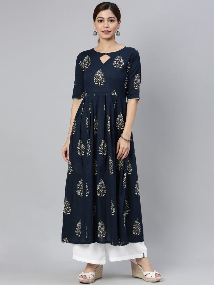     			Vaamsi Cotton Printed A-line Women's Kurti - Navy Blue ( Pack of 1 )