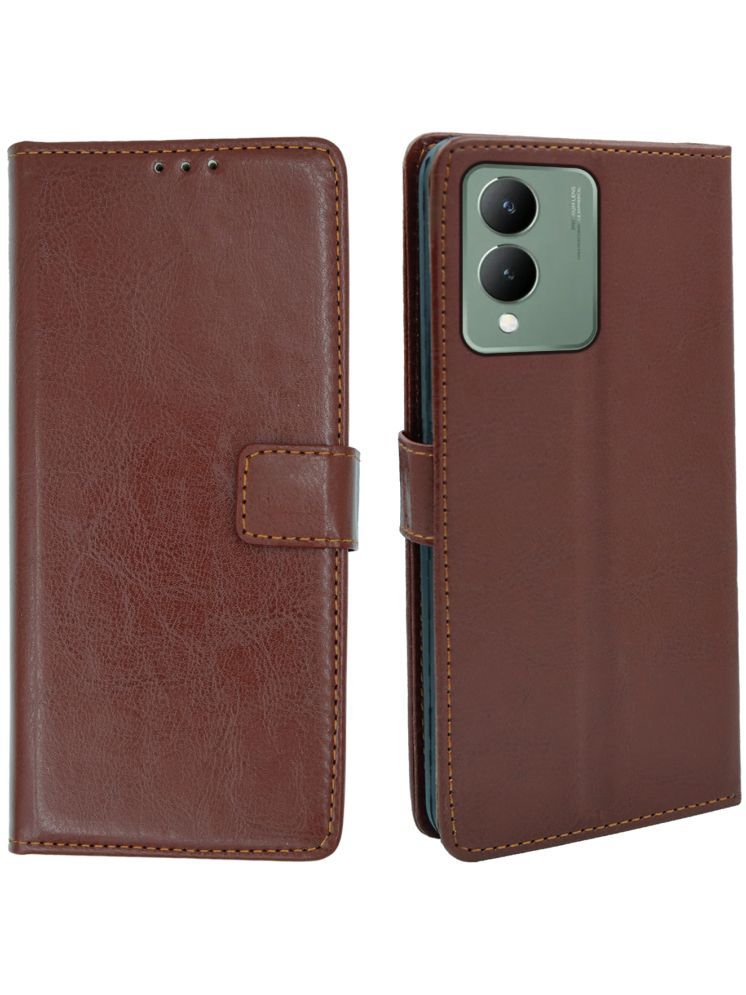     			flip flow Brown Flip Cover Artificial Leather Compatible For Vivo Y17s 4G ( Pack of 1 )