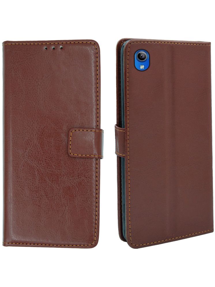     			flip flow Brown Flip Cover Artificial Leather Compatible For Vivo Y90 ( Pack of 1 )