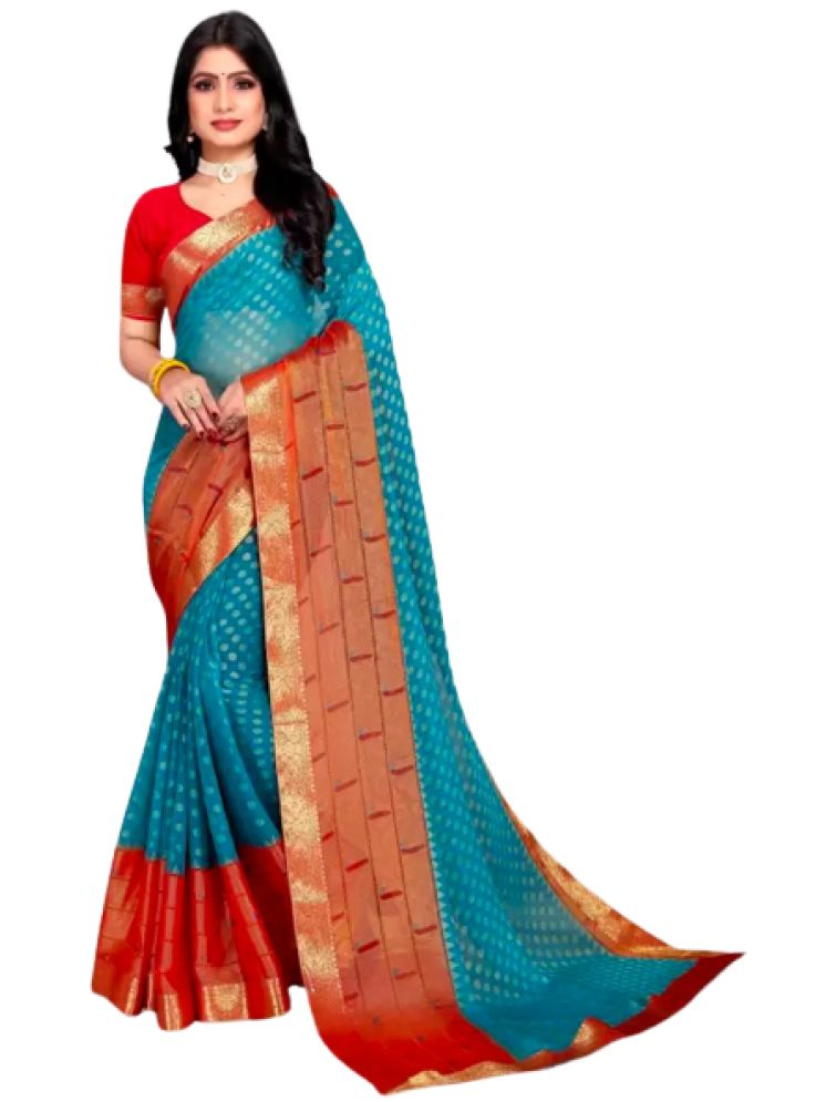     			mahalaxmi fab Georgette Printed Saree With Blouse Piece - Orange,Brown ( Pack of 1 )