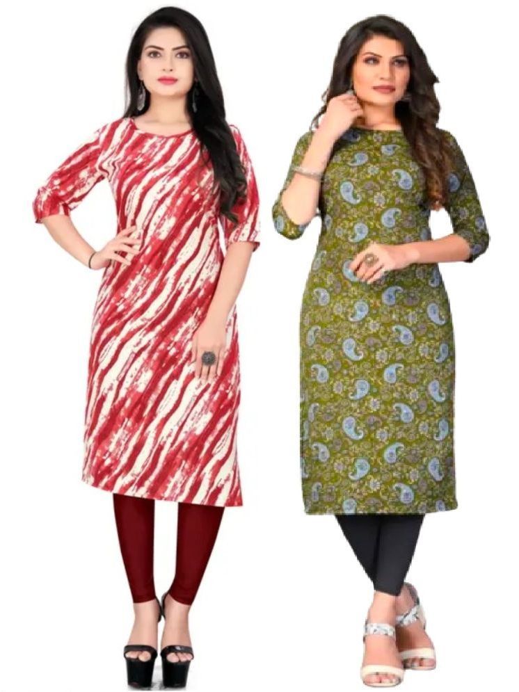     			vachhraj group Crepe Printed Straight Women's Kurti - Red,Green ( Pack of 2 )