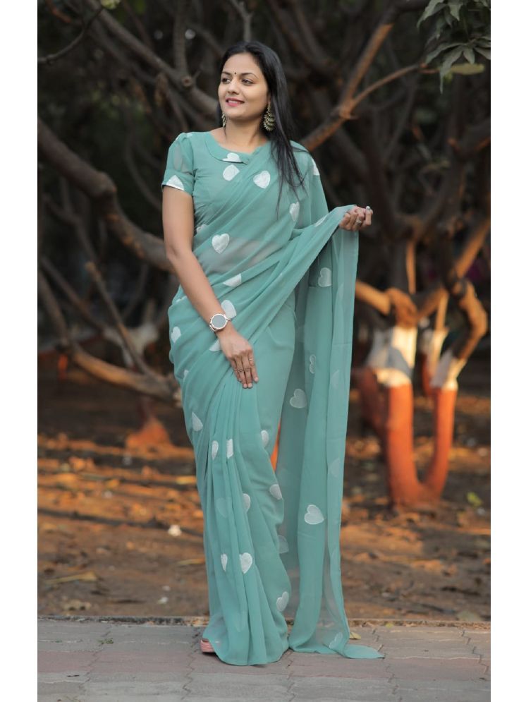     			Aika Georgette Printed Saree With Blouse Piece - Sea Green ( Pack of 1 )