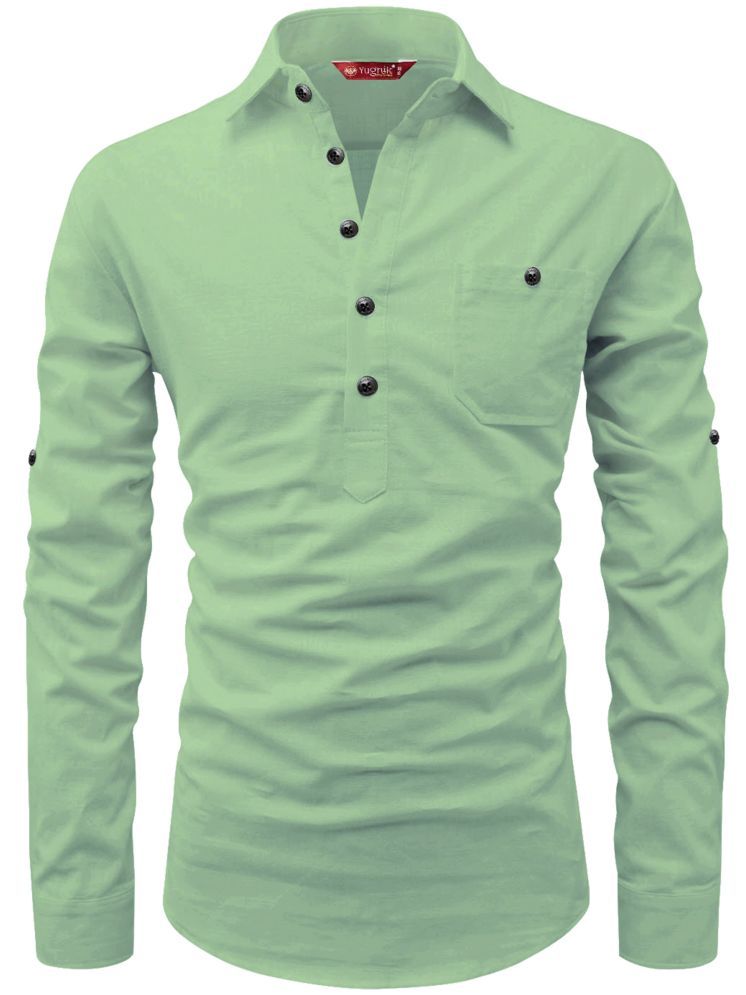     			FIREFISH Light Green Cotton Men's Shirt Style Kurta ( Pack of 1 )