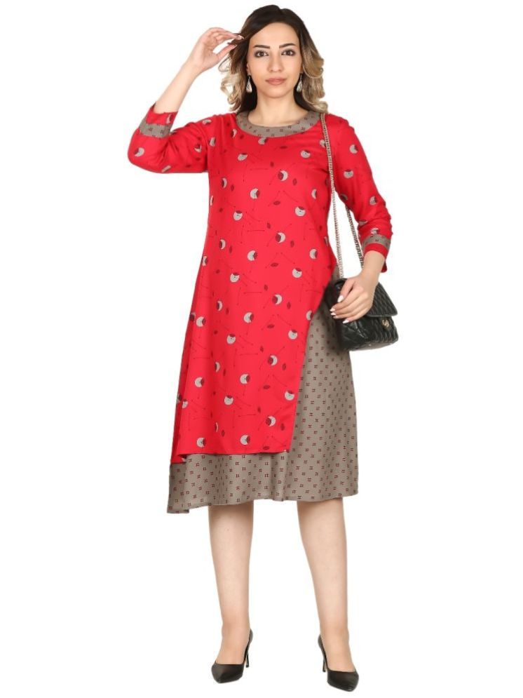     			Flamboyant Rayon Printed A-line Women's Kurti - Red ( Pack of 1 )