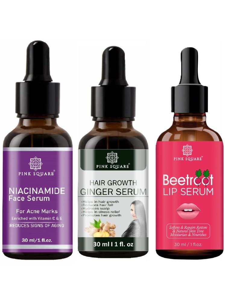     			Niacinamide Face Serum, Hair Growth Ginger Serum & Beetroot Lip Serum for Soft Lips (Each,30ml) Combo of 3