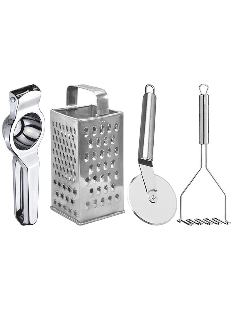     			OC9 Silver Stainless Steel Lemon+Grater+Pizza Cutter+Masher ( Set of 4 )