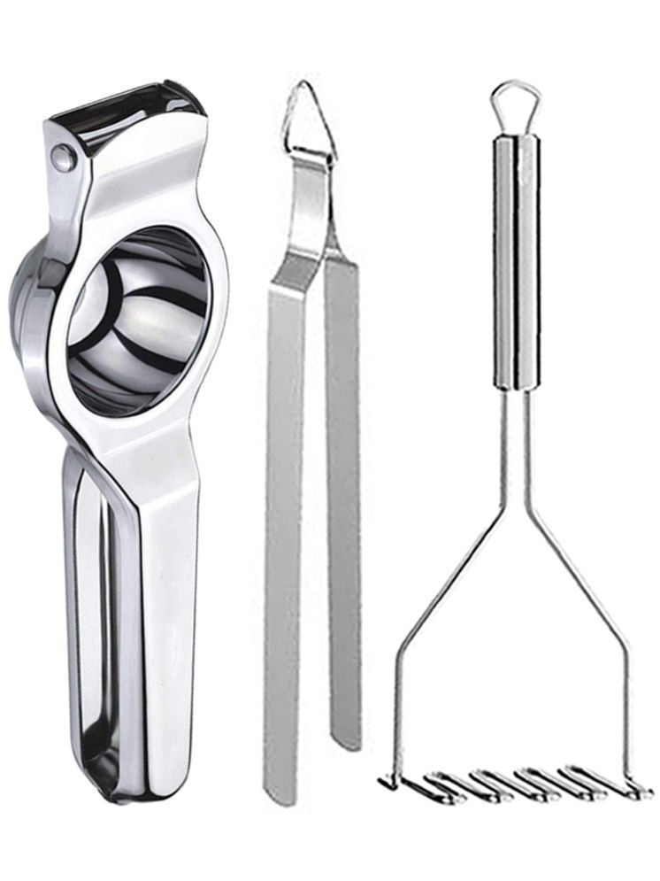     			OC9 Silver Stainless Steel Lemon+Chimta+Masher ( Set of 3 )