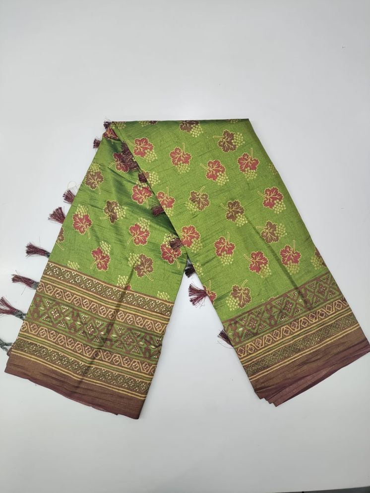     			Rekha Maniyar Silk Printed Saree With Blouse Piece - Green ( Pack of 1 )