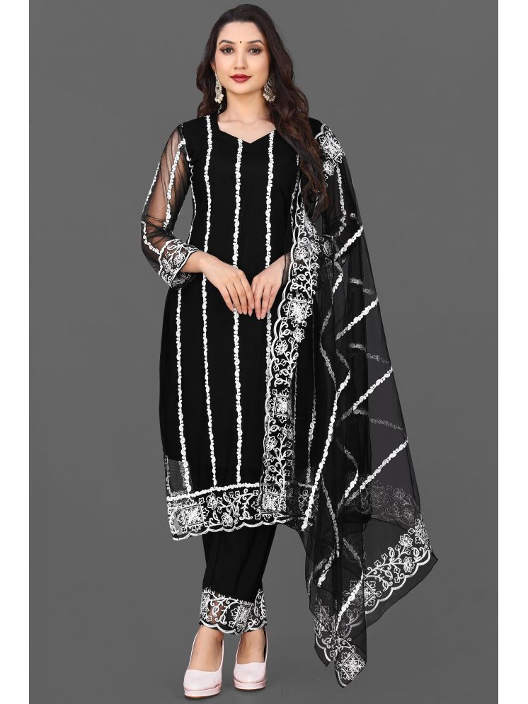     			VARNI VESH Net Embroidered Kurti With Pants Women's Stitched Salwar Suit - Black ( Pack of 1 )