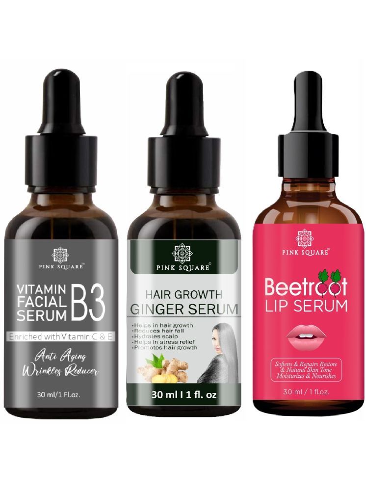     			Vitamin B3 Facial Serum, Hair Growth Ginger Serum & Beetroot Lip Serum for Soft Lips (Each,30ml) Combo of 3