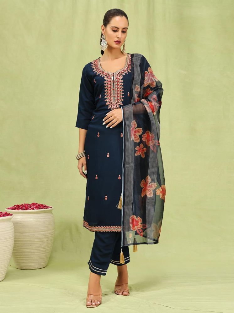     			VredeVogel Viscose Embroidered Kurti With Pants Women's Stitched Salwar Suit - Blue ( Pack of 1 )