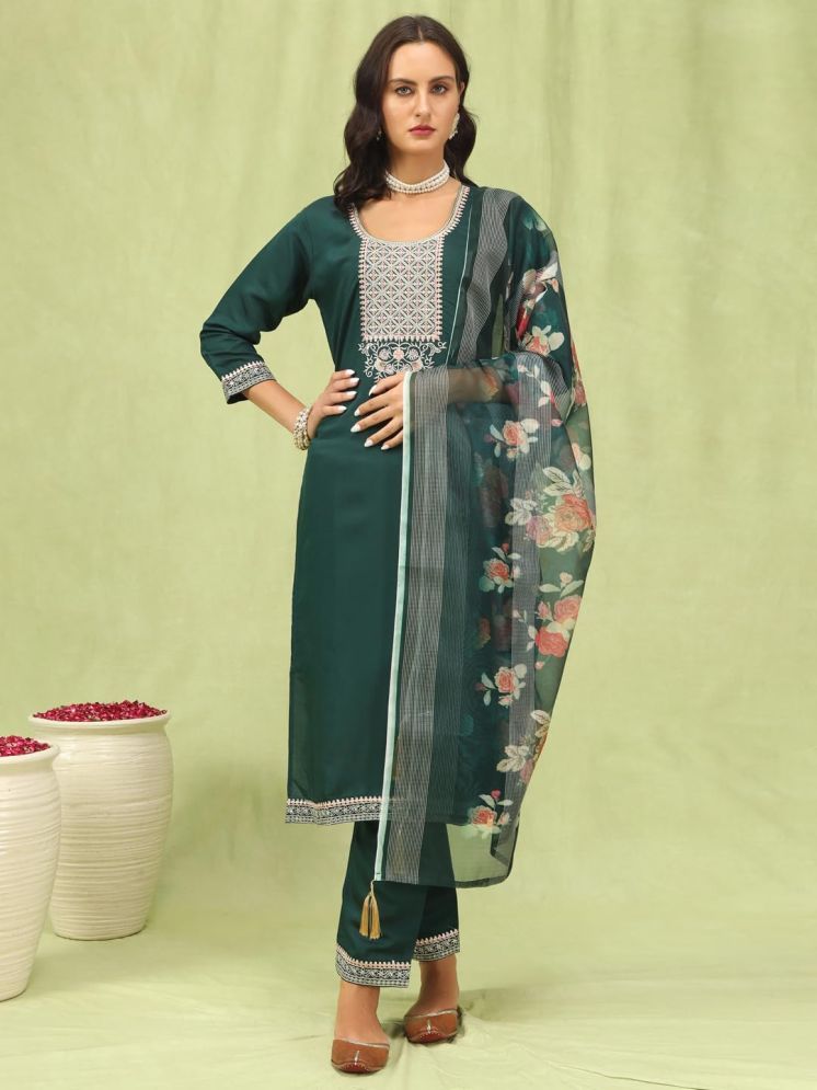     			VredeVogel Viscose Embroidered Kurti With Pants Women's Stitched Salwar Suit - Green ( Pack of 1 )