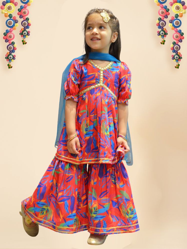     			A.T.U.N. Red Silk Blend Girls Kurta and Sharara Set ( Pack of 1 )