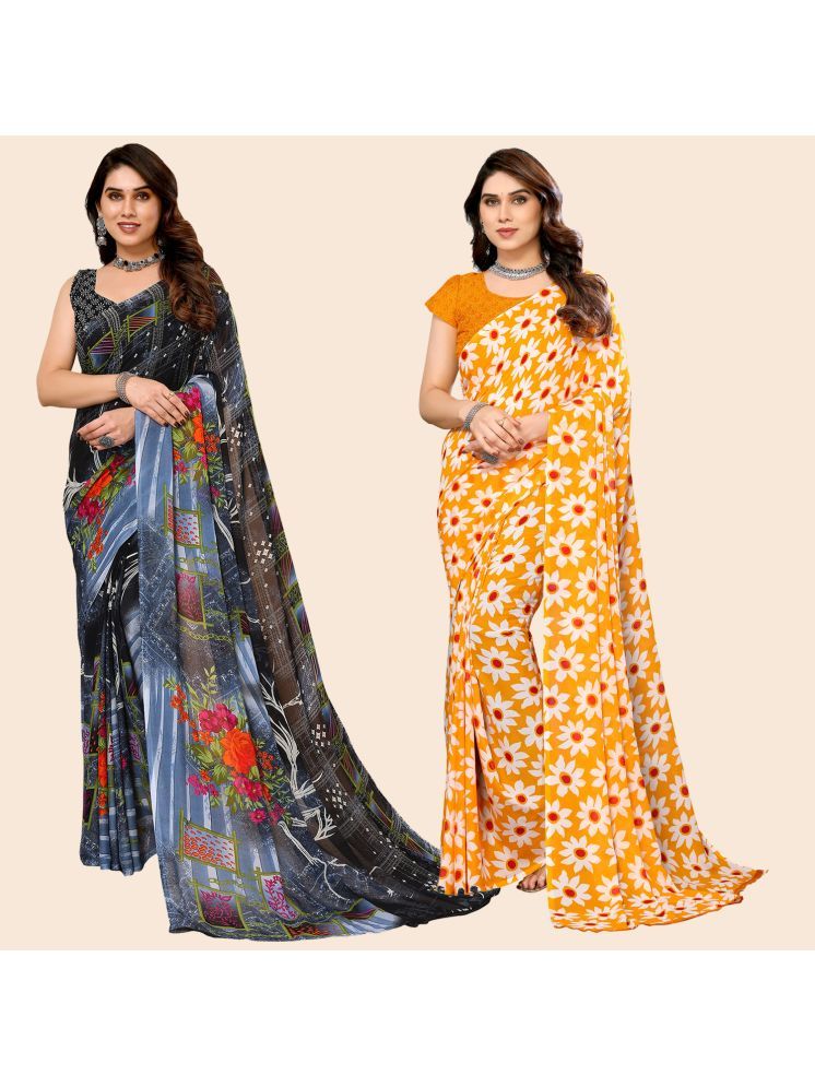     			ANAND SAREES Georgette Printed Saree With Blouse Piece - Multicolour ( Pack of 2 )