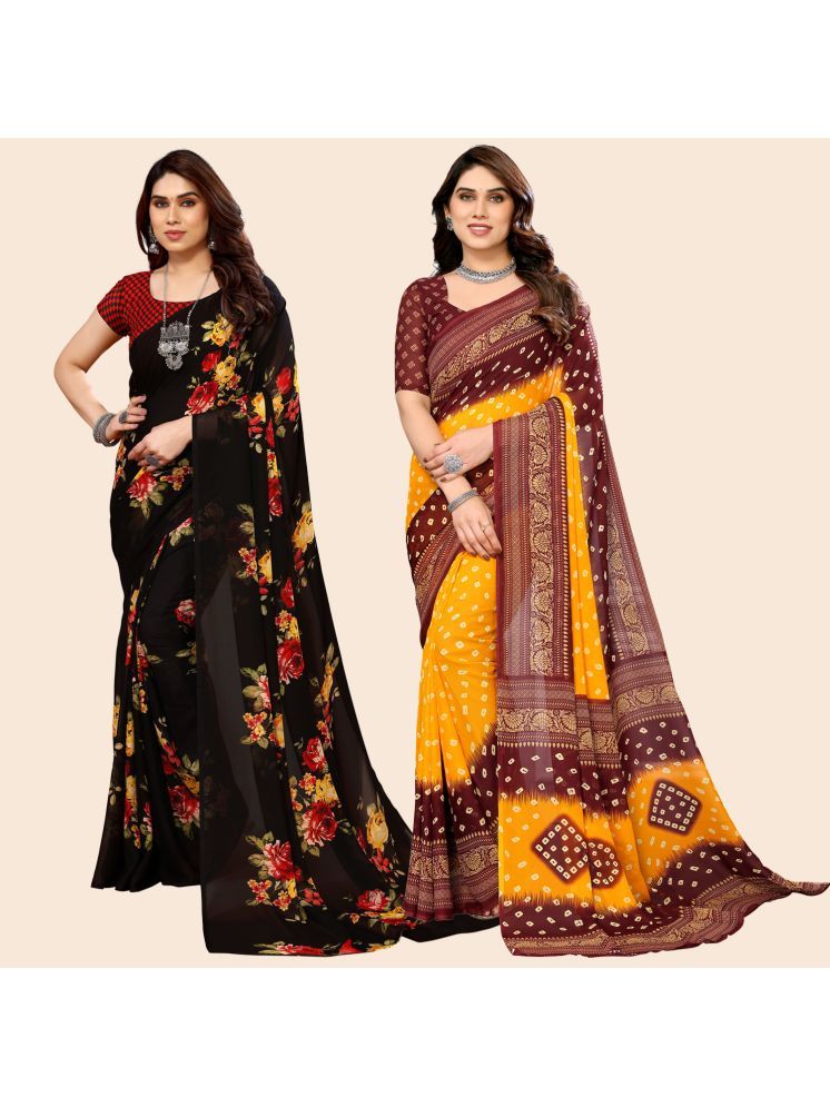     			ANAND SAREES Georgette Printed Saree With Blouse Piece - Multicolour ( Pack of 2 )