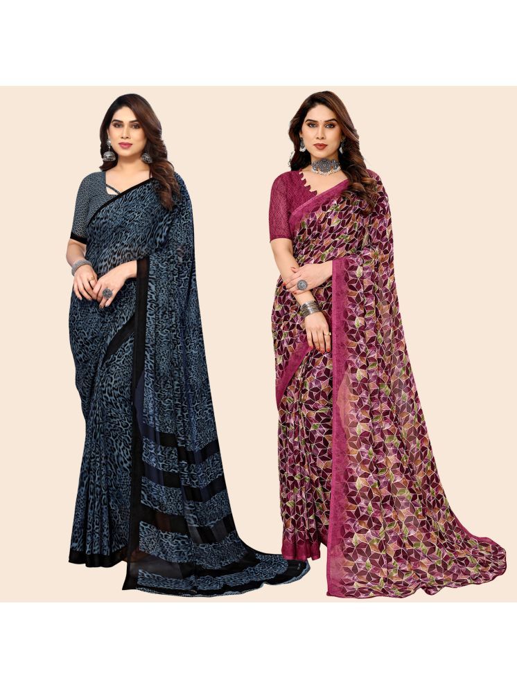     			ANAND SAREES Georgette Printed Saree With Blouse Piece - Multicolour ( Pack of 2 )