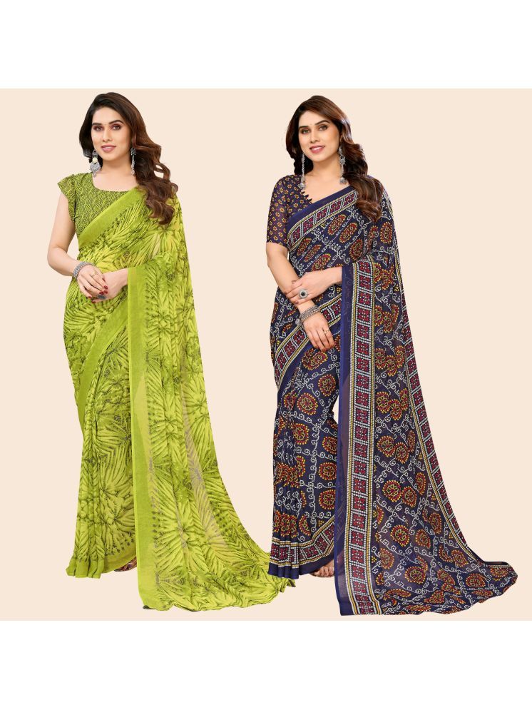     			ANAND SAREES Georgette Printed Saree With Blouse Piece - Multicolour ( Pack of 2 )