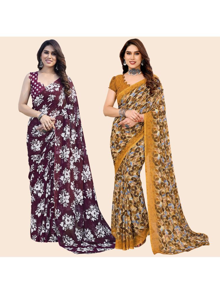     			ANAND SAREES Georgette Printed Saree With Blouse Piece - Multicolour ( Pack of 2 )