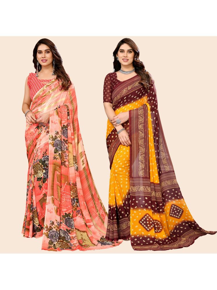     			ANAND SAREES Georgette Printed Saree With Blouse Piece - Multicolour ( Pack of 2 )