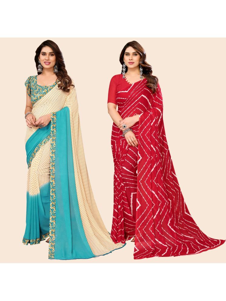     			ANAND SAREES Georgette Printed Saree With Blouse Piece - Multicolour ( Pack of 2 )