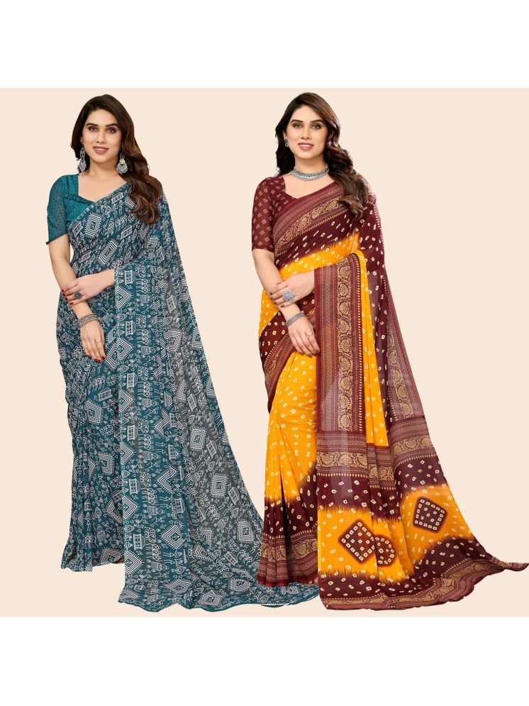     			ANAND SAREES Georgette Printed Saree With Blouse Piece - Multicolour ( Pack of 2 )