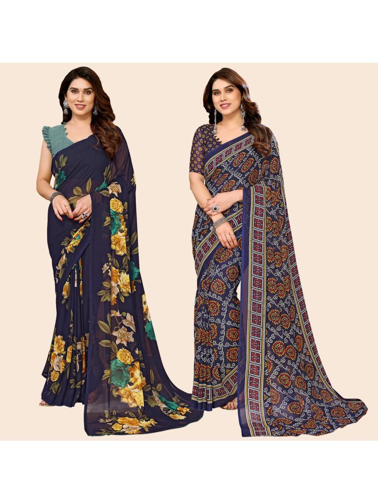     			ANAND SAREES Georgette Printed Saree With Blouse Piece - Multicolour ( Pack of 2 )