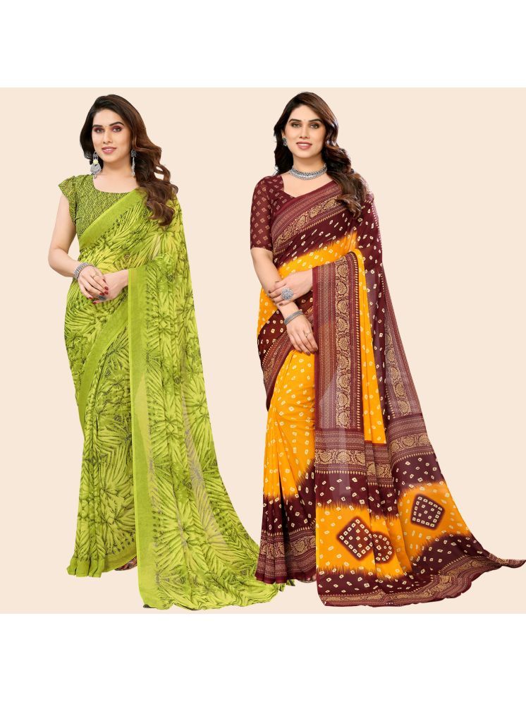     			ANAND SAREES Georgette Printed Saree With Blouse Piece - Multicolour ( Pack of 2 )