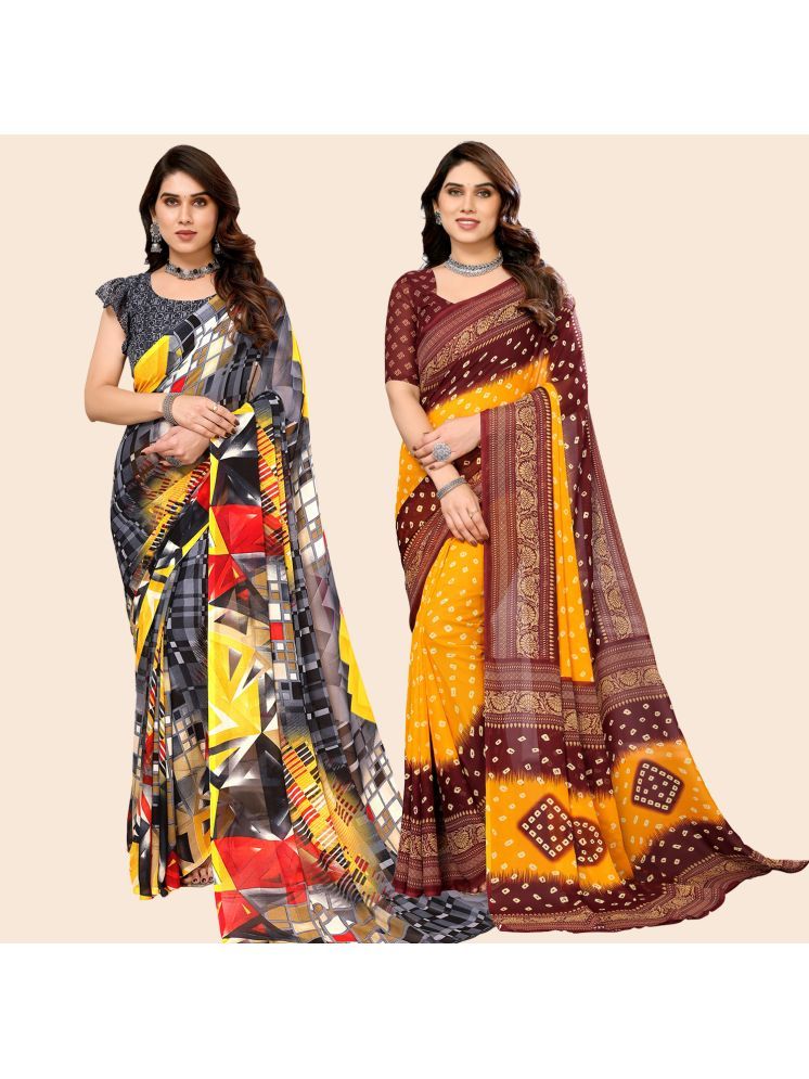     			ANAND SAREES Georgette Printed Saree With Blouse Piece - Multicolour ( Pack of 2 )